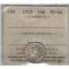 Image 1 : Canada 1919 Silver 10 Cents ICCS MS64