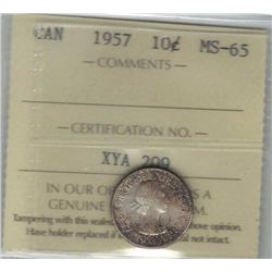 Canada 1957 Silver 10 Cents ICCS MS65