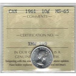 Canada 1961 Silver 10 Cents ICCS MS65