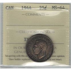 Canada 1944 25 Cents ICCS MS64