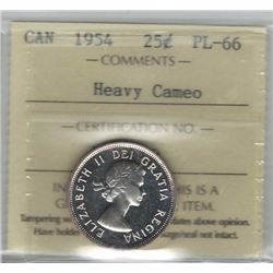 Canada 1954 Silver 25 Cents ICCS PL66 Heavy Cameo