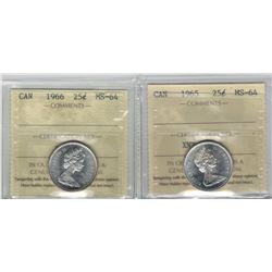 Canada 1965 & 1966 Silver 25 Cents ICCS MS64