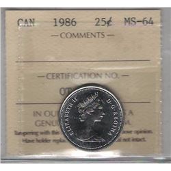 Canada 1986 25 Cents ICCS MS64