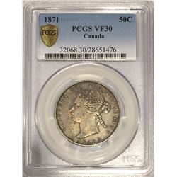 Canada 1871 Silver 50 Cents PCGS VF30