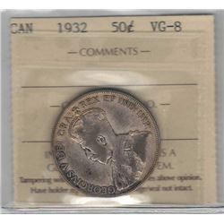 Canada 1932 Silver 50 Cents ICCS VG8 Key Date