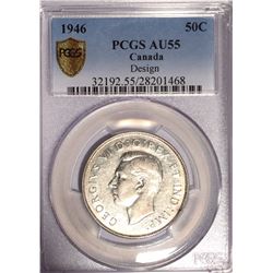 Canada 1946 Silver 50 Cents Design in 6 PCGS AU55