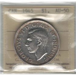 Canada 1945 Silver Dollar ICCS AU50
