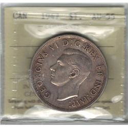 Canada 1947 Blunt 7 Silver Dollar ICCS AU55