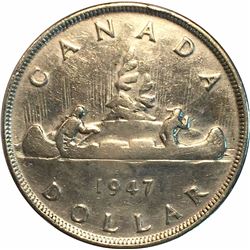 Canada 1947 Pointed 7 Silver Dollar