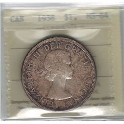 Canada 1958 Silver Dollar ICCS MS64