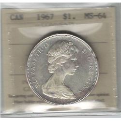Canada 1967 Silver Dollar ICCS MS64