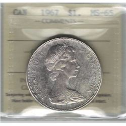 Canada 1967 Silver Dollar ICCS MS65
