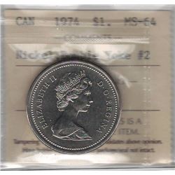 Canada 1974 Dollar Double Yoke #2 ICCS MS64