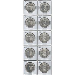 10x Canada 1958 & 1967 Silver Dollars