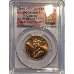 Canada 1914 $10 Gold PCGS MS63 Gold Reserve Hoard