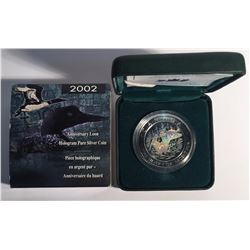 Canada 2002 $5 Anniversary Loon Hologram Silver Coin