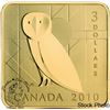 Image 2 : Canada 2010 $3 Barn Owl Square Sterling Silver Gold Plated Coin TONED