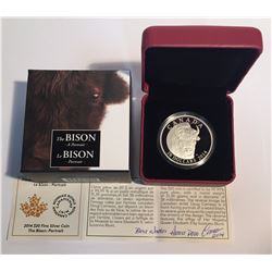 Canada 2014 $20 Bison Portrait 1 oz Silver Coin with SIGNED COA by ARTIST!