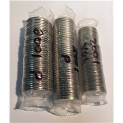 Canada 2001 Rolls, 5c P, 10c Volunteers, 25c Caribou