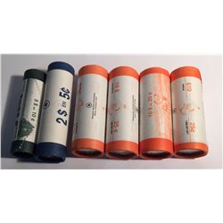 Canada 2005 Rolls 5c Victory, 10c P, 25c Caribou P, 25c Veterans, 25c Alberta, 25c Saskachewan