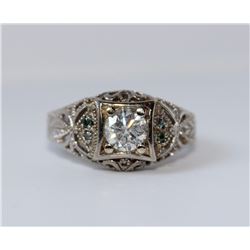 14KT White Gold 1.19ctw White and Blue Diamonds Design Ring