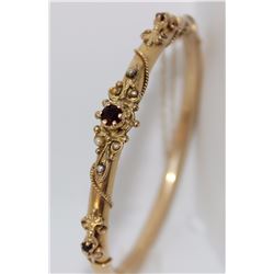 14KT Yellow Gold Garnet and Seed Pearl Vintage Bracelet
