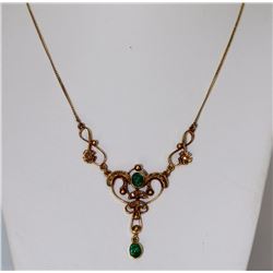 14KT Yellow Gold Emerald and Diamonds Lavalier Pendant