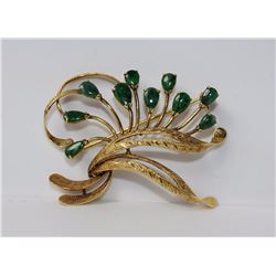 14KT Yellow Gold Yadeite Vintage Brooch
