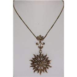 14KT Yellow Gold Vintage Seed Pearls Necklace with Brooch/Pendant