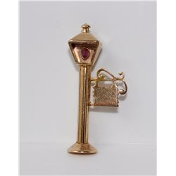 14KT Yellow Gold Lamp Post Deisgn Brooch with Ruby