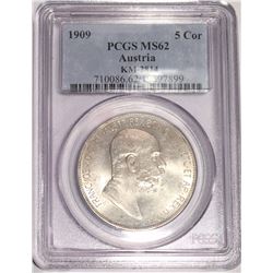 Austria 1909 5 Corona PCGS MS62