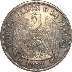 Chile 1883 Silver 1 Peso Round Top 3