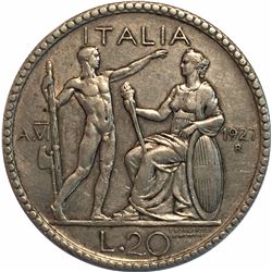 Italy 1928 Silver 20 Lire