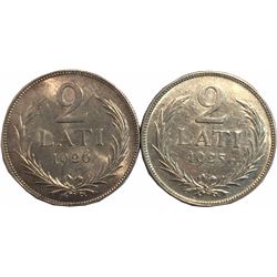 Latvia 1925 & 1926 Silver 2 Lati