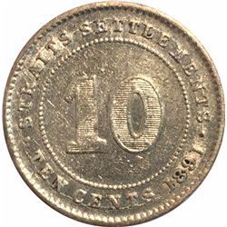 Straits Settlements 1891 Silver 10 Cents