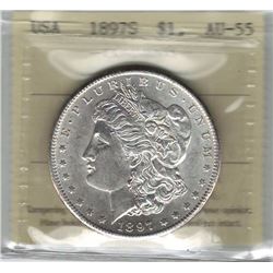 United States 1897S Morgan Dollar ICCS AU55