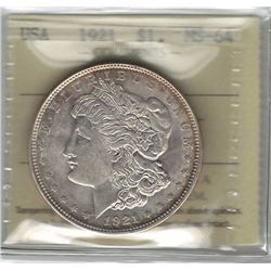 United States 1921 Morgan Dollar ICCS MS64