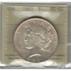 United States 1923 Peace Dollar ICCS MS62