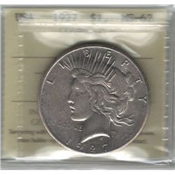 United States 1927 Peace Dollar ICCS MS62