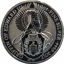 Great Britain 2017 5 Pounds 2 oz .9999 Fine Silver Queens Beast Griffin of Edward III