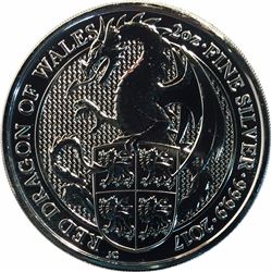 Great Britain 2017 5 Pounds 2 oz .9999 Fine Silver Queens Beast Dragon of Whales
