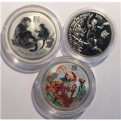 3x Year of the Monkey 1oz Coin Lot