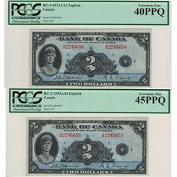 Canada 1935 $2 PCGS EF40 & EF45. Two in sequence.