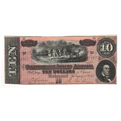 United States 1864 $10 Confederate States of America Civil War Currency, Richmond, Va