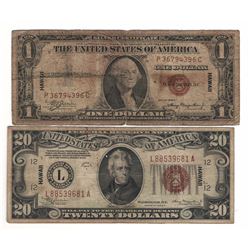 United States Hawaii 1935 $1 & 1934 $20 Banknotes
