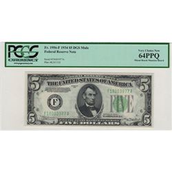 United States 1956-F 1934 $5 DGS Mule Feder Reserve Note