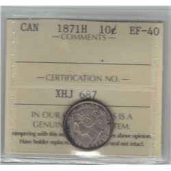 Canada 1871 Silver 10 Cents ICCS EF40