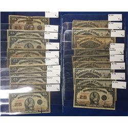 Canada 25 Cent. Shinplasters. 1900 (8 pcs) 1923 (12 pcs)