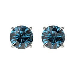 1 CTW Certified Intense Blue SI Diamond Solitaire Stud Earrings 10K White Gold - REF-88N8Y - 33055