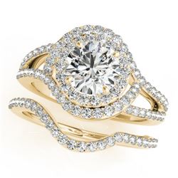 1.92 CTW Certified VS/SI Diamond 2Pc Wedding Set Solitaire Halo 14K Yellow Gold - REF-256F2M - 31264